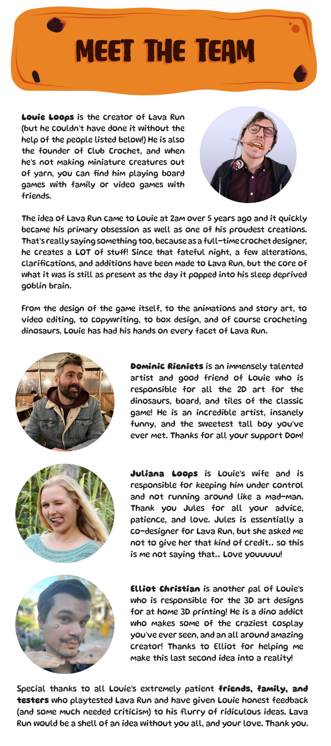 Lava Run the Dinosaur Board Game - Meet the Team